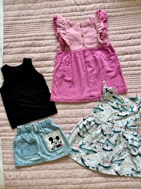 Girls 18M–2T Bundle | Zara Mickey Skirt + OshKosh Dress | 4 Pieces